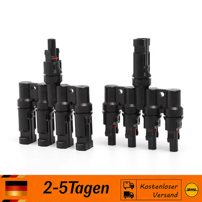 T Solarstecker 4-fach Verteiler Buchse für Solarpanel - 1 Paar + / - Y Verteiler