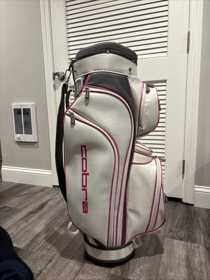 Cobra White Pink 6-Way Women's Golf Cart Bag with Rain Cover - Image 3 of 4