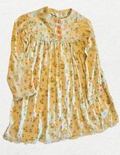 Vintage Cream Floral Dress Long Sleeve, Childs Size, Lace Trim, Orange Buttons