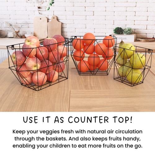 Large Wall Basket Set of 3 - Metal Wire Basket for Fruits & Vegetables Storag - Picture 4 of 5