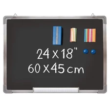 Chalkboard Set - Framed Black Board 24 x 18 inch with 1 Magnetic Eraser, 14 C...