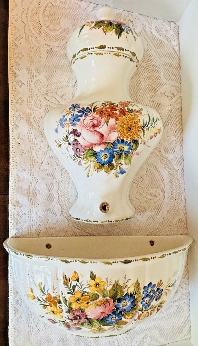 Antonio Zen Nove Italy Majolica Lavabo Wall Fountain Basin Set