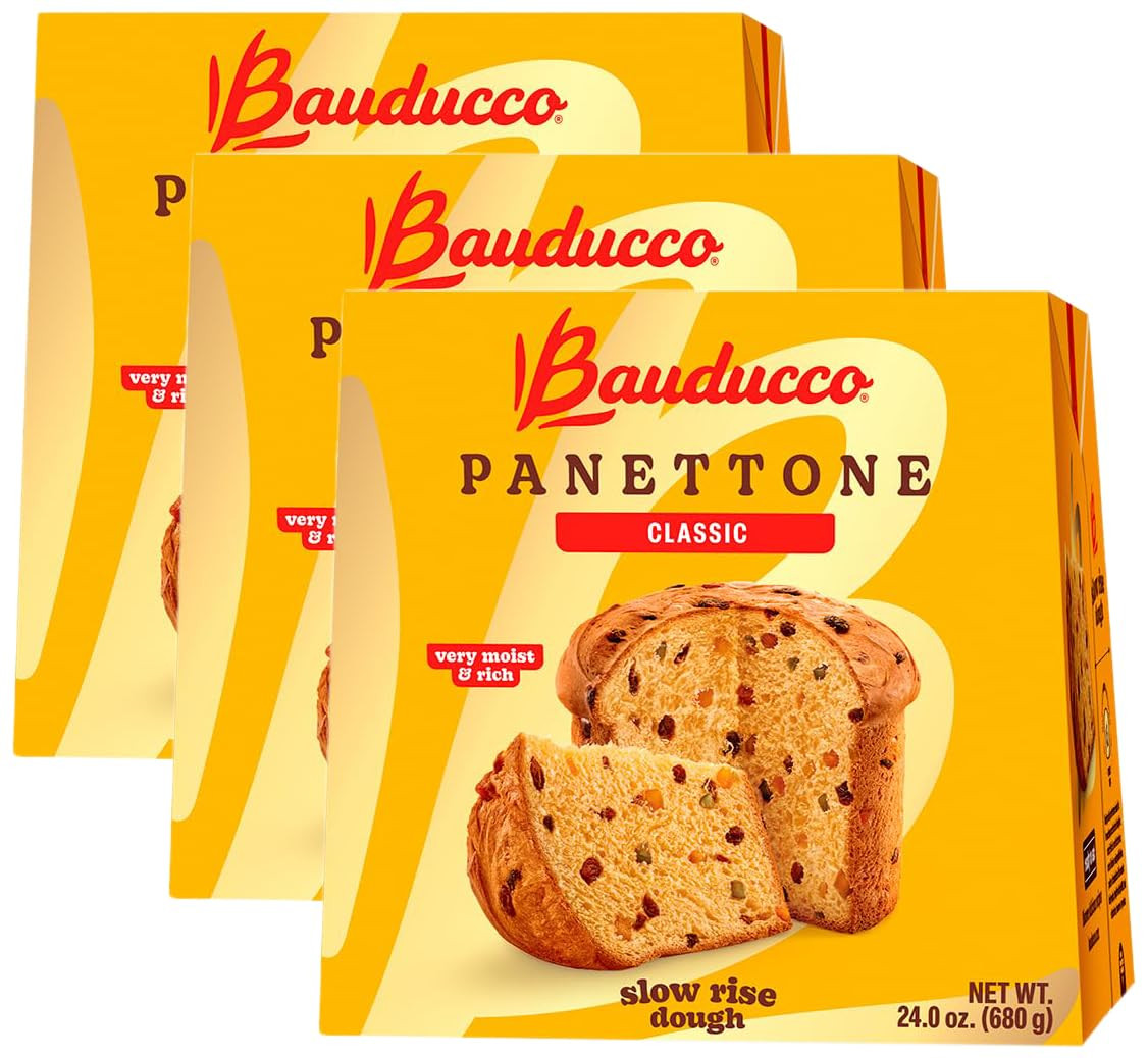 Classic Panettone, 24.0 Oz (Pack of 3) - Soft and Moist Holiday Cake with Candie