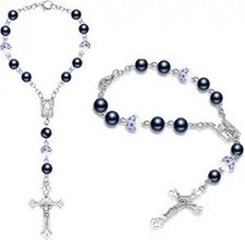 2 Piece Ceramic Blue Rosary Rearview Mirror Hanging Charm Color: Blue, Ceramic