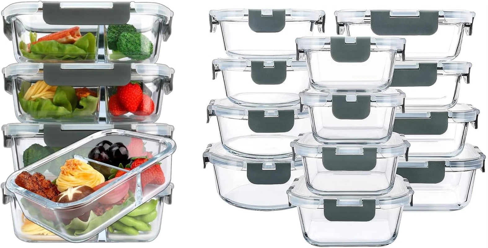 36 Oz Glass Meal Prep Containers Set of 5 + 24 Pcs Food Storage Containers