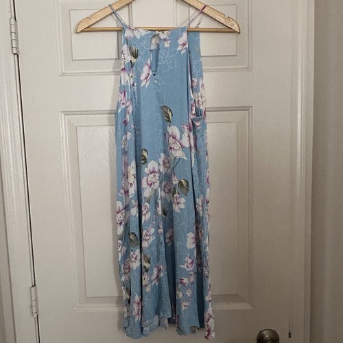 Women’s Blue Halter Floral Midi Dress Sleeveless Size Large - Picture 3 of 8