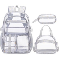 Scothen Clear Backpack for Girls, 3PCS PVC Transparent Girls School Bookbag H...