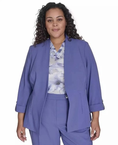 Calvin Klein Plus 20W Purple 3/4 Sleeve Blazer Jacket Open Front Career NWT - Picture 1 of 14