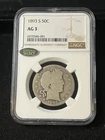1893 s barber half dollar Ag3 Key Date