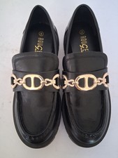 Rouge Helium Women Slip On Casual Low Chunky Heel Gold Chain Loafer, Size 8