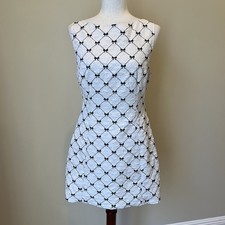 Womens Coquette Crinkle Satin Dress Sz M Ivory Bow Pattern Cocktail Feminine