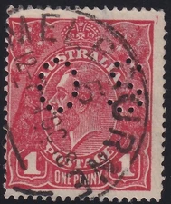 AUST KGV 1d RED SWMk. OFFICIAL PERF 'OS'. DATED. USED. (M835)
