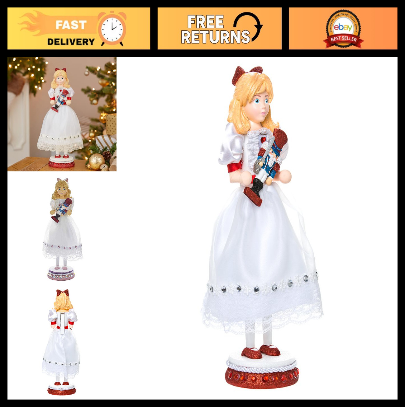 15" Hollywood Clara Nutcracker Doll - Festive Holiday Decor,
