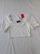 CIDER eyelet puff-sleeve crop top