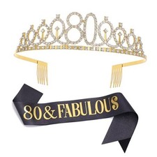 "80  Fabulous"Sash  Rhinestone Tiara Set, 80th Birthday Gifts for Women,