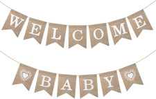 Welcome Baby Burlap Banner, Pre-Strung Unisex Baby Shower Decoration for Gender