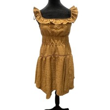 Wild Fable Gold Babydoll Peasant Dress M NWT Smocked Waist Off Shoulder
