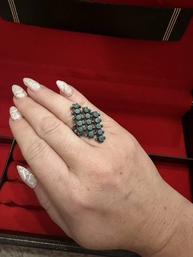 Vintage Zuni Native American Sterling Silver Turquoise Snake Eyes Ring Sz 7.75