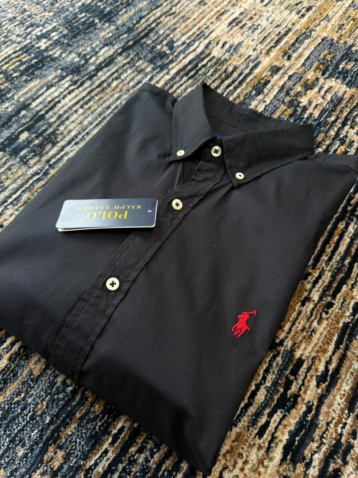 Polo Ralph Lauren Poplin Shirt Black 100% Cotton Button Down Slim Fit Size Large