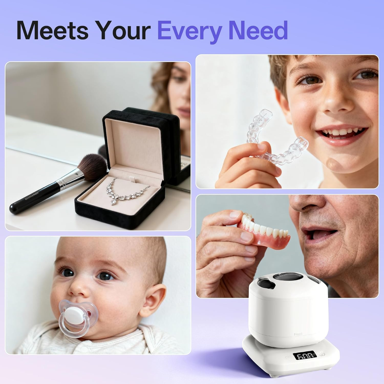 Ultrasonic Jewelry Cleaner Machine with U-V Light, Detachable Retainer Cleaner f