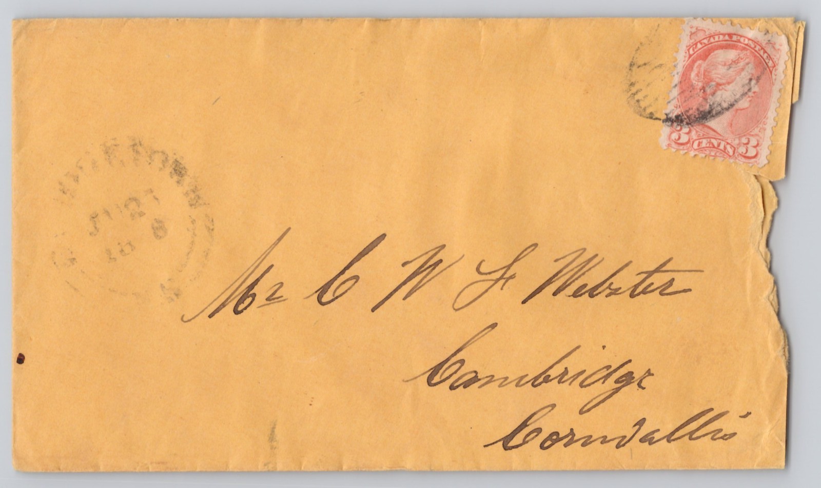 Somerville, Massachusetts Addressed cover to W. G. Webster, 2c Washington