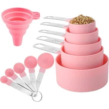 Stackable Stainless Steel Measuring Cups and Spoons Set 10 Piece Pink Kitchen