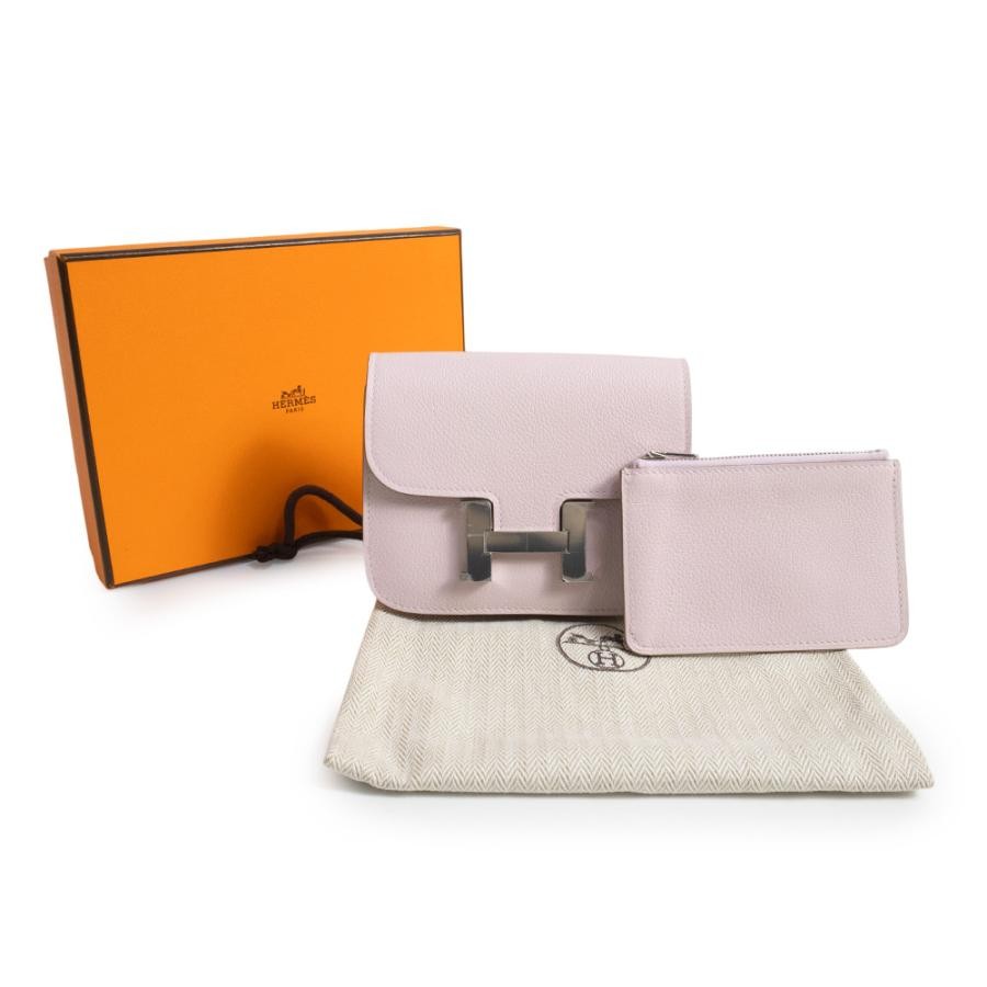 Hermes Constance Slim Wallet Pouch Waist Bag Epsom Leather Pale Mauve Pink 99