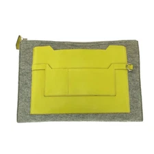 Hermes Felt/Veau Epsom Clutch Bag Men Yellow One Size