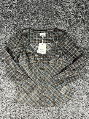 NWT Damson Madder Lemi Sheer Blouse Multi Check Babydoll Y2K Style Size 8