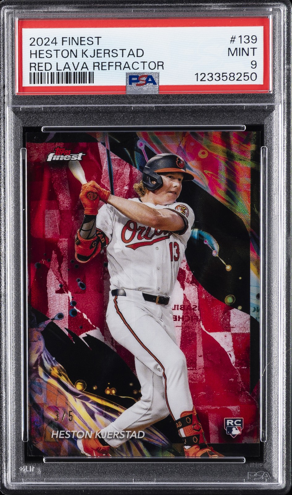 2024 TOPPS FINEST RED LAVA REFRACTOR #139 HESTON KJERSTAD 3/5 PSA 9