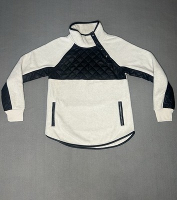 Abercrombie Fitch Asymmetrical Snap Up Faux Leather Fleece Pullover Small