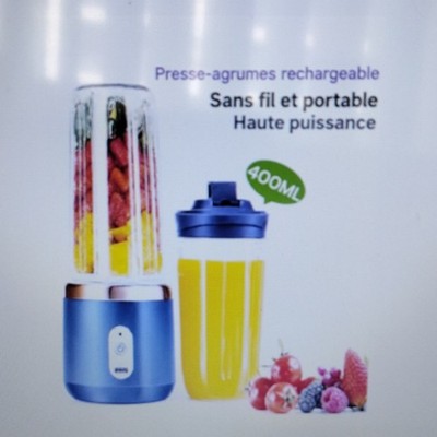 Portable Rechargeable Smoothie Maker 400ml Blue Blender Cup with Lid