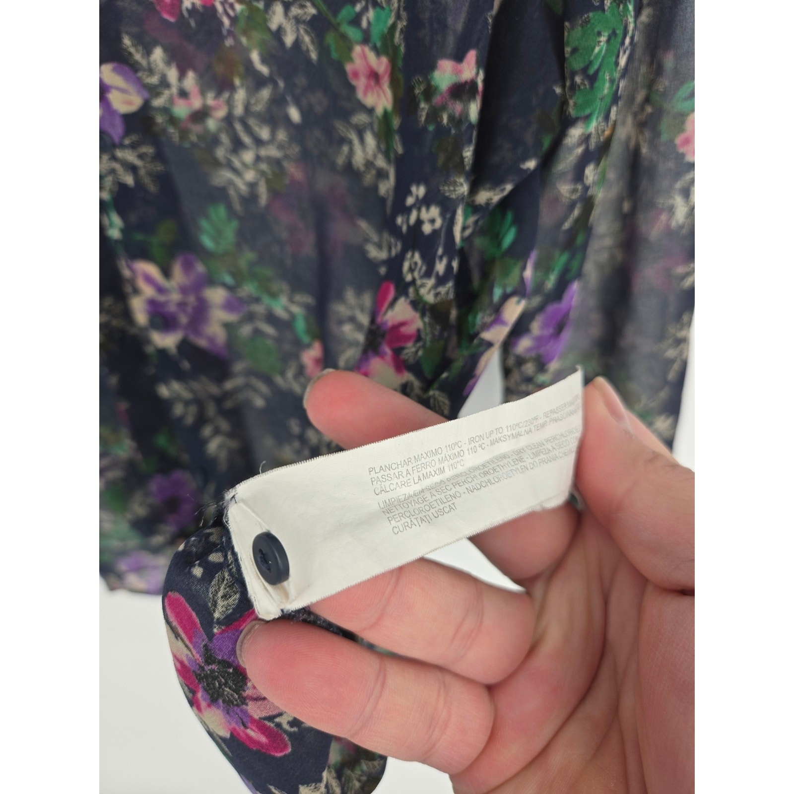 Zara Basic Navy Floral Button Front Semi Sheer Bl… - image 8