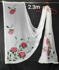 Printed chiffon dupatta white chunni party wear stole traditional gift for wome