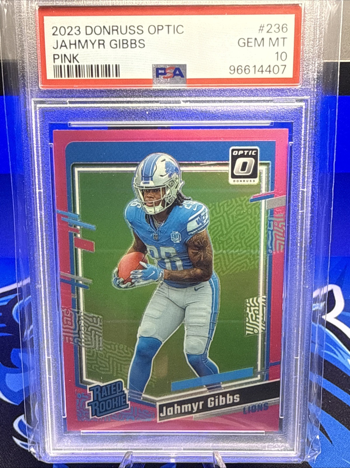 2023 Donruss Optic - PSA 10 Rated Rookie Jahmyr Gibbs #236 Pink Prizm (RC)