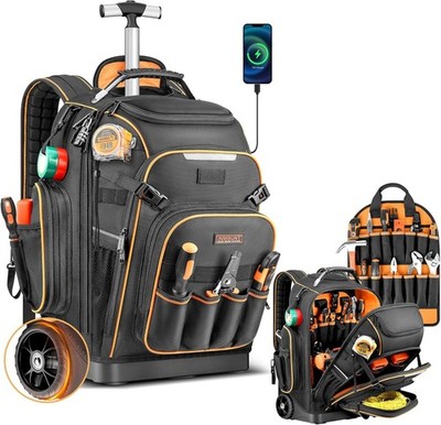 Rolling Tool Backpack Bag with Wheels, Heavy Duty Tool Bag on Wheels for Men, HV
