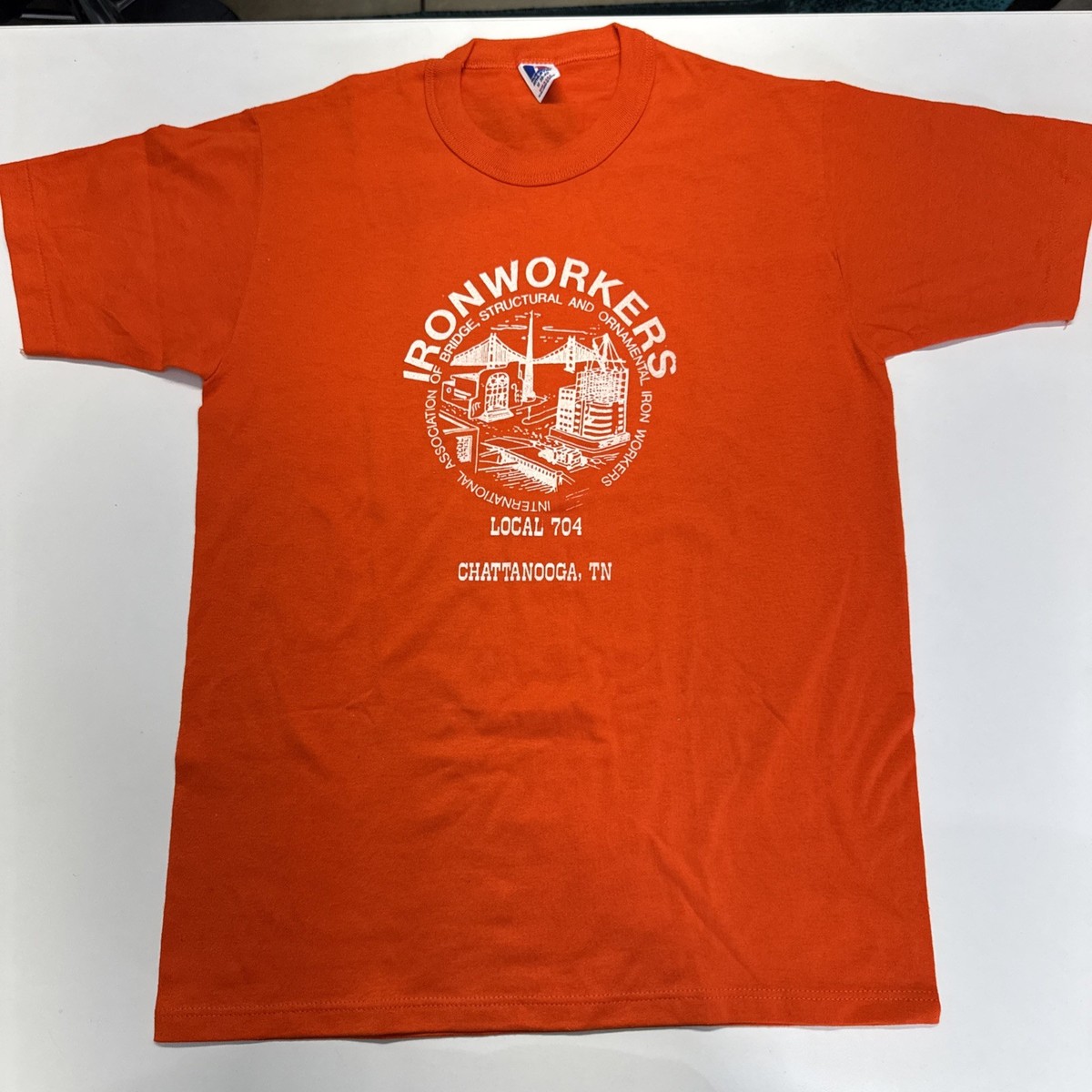 Vintage Russell Athletic M Orange T-Shirt Ironworkers Local 704 