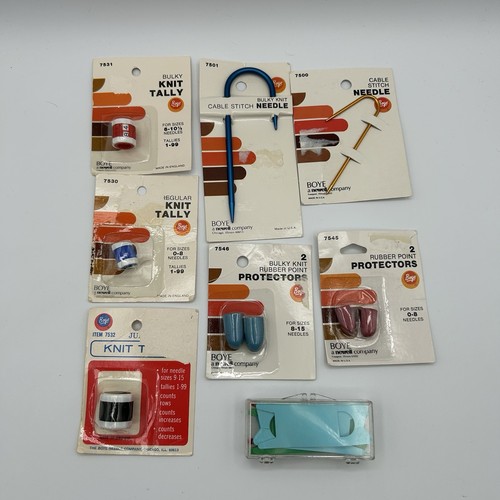 Vintage Boye Knit Tally Counter, Cable Stitch Needles, Point Protectors - 8 Pks