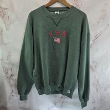 Vintage USA Sweatshirt Mens XL 90s Green Crewneck Pullover America Flag United