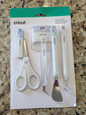Cricut 5 Piece Basic Tool Set 2006695 Spatula Weeder Scraper Scissors Tweezers