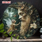 1pc Vintage Fairy and Tree Spirit Tin Metal Signs Home Décor 8x8 Round Wall Art