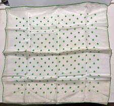 Vintage 1960s Green Polka Dot Silk Scarf 22x22 Inches