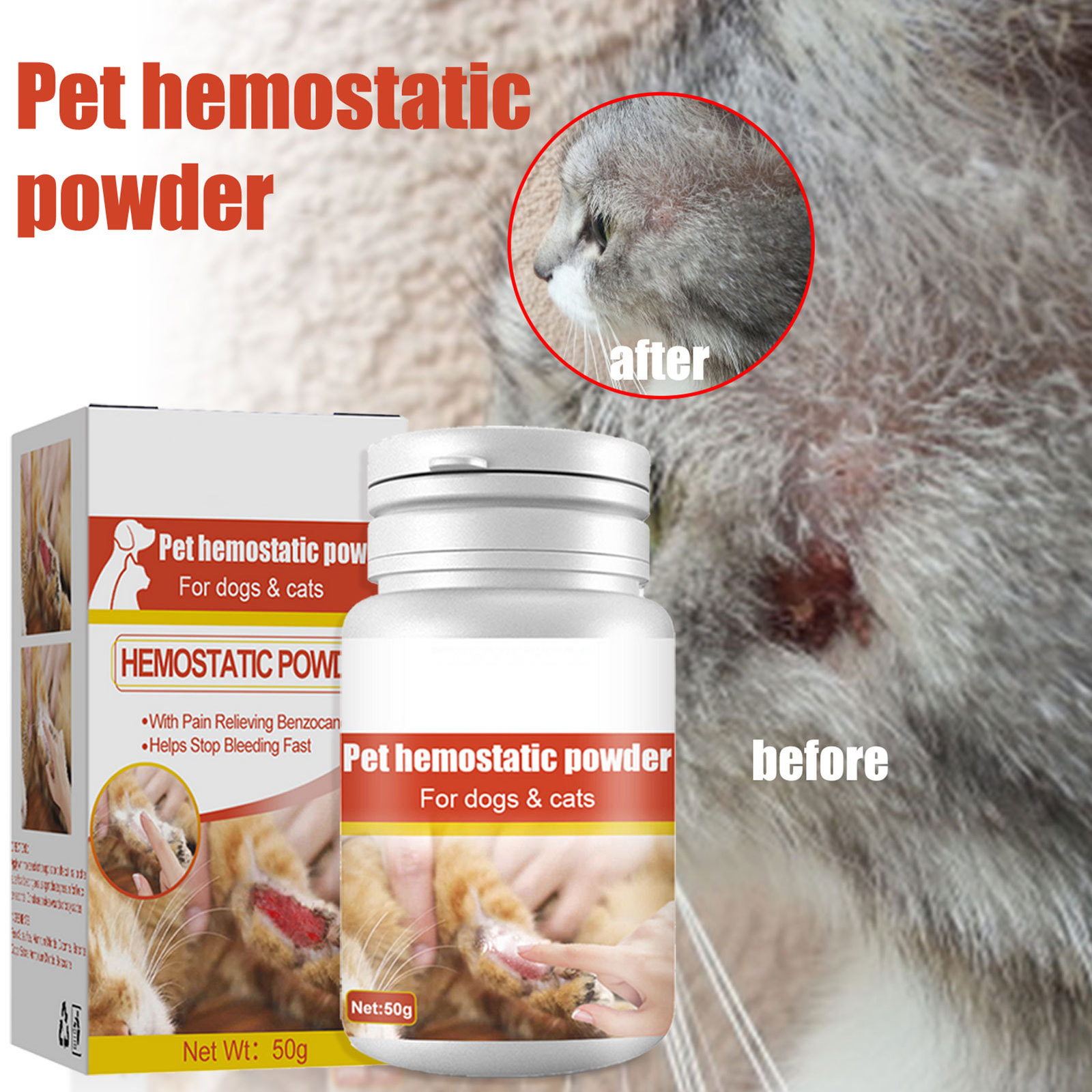 1/2Pcs 50g Pet Hemostatic Powder Styptic Powder Small Wound Care for