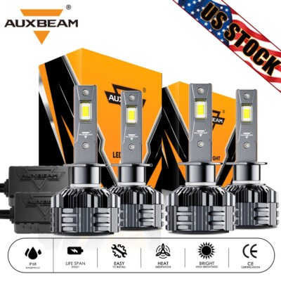 AUXBEAM Canbus H1 H1 Combo LED Headlight High Low Beam Kit Bulbs White 6000K 4X