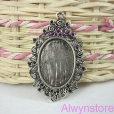 3pcs tibetan silver color flower rim oval cabochon settings G139