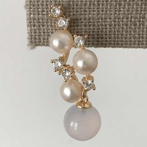 Purple Chalcedony & Real Pearl Drop Earrings with Rhinestones Vintage Style Gift - Picture 6 of 7