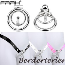 2025 FRRK PA Piercing Steel Male Cage Fetish Chastity Belt Tube Lock Ring Men's