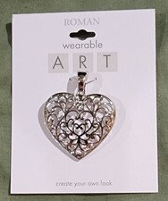 WEARABLE ART BY ROMAN NWT silver toned filigree heart love charm magnetic  
