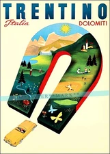 Trentino Italy 1950 Italian Travel Vintage Poster Print Retro Style Wall Art