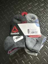 Reebok Low Cut Performance Training Socks 8 Pairs Boys Shoe Size 8.5-2